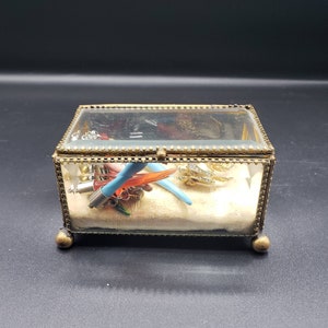 Antique glass and brass JEWELRY CASKET / Vintage jewelry BOX / Jewel box Victorian era / Bevelled glass and copper / glass trinket box image 6