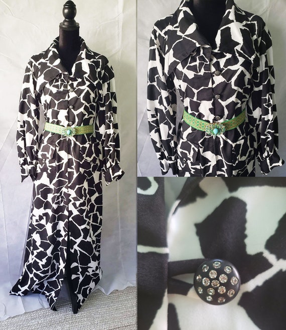 70s Black & White ANIMAL PRINT CAFTAN with black r