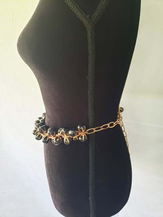 Vintage CHAIN BELT / black bauble ball cluster ch… - image 9