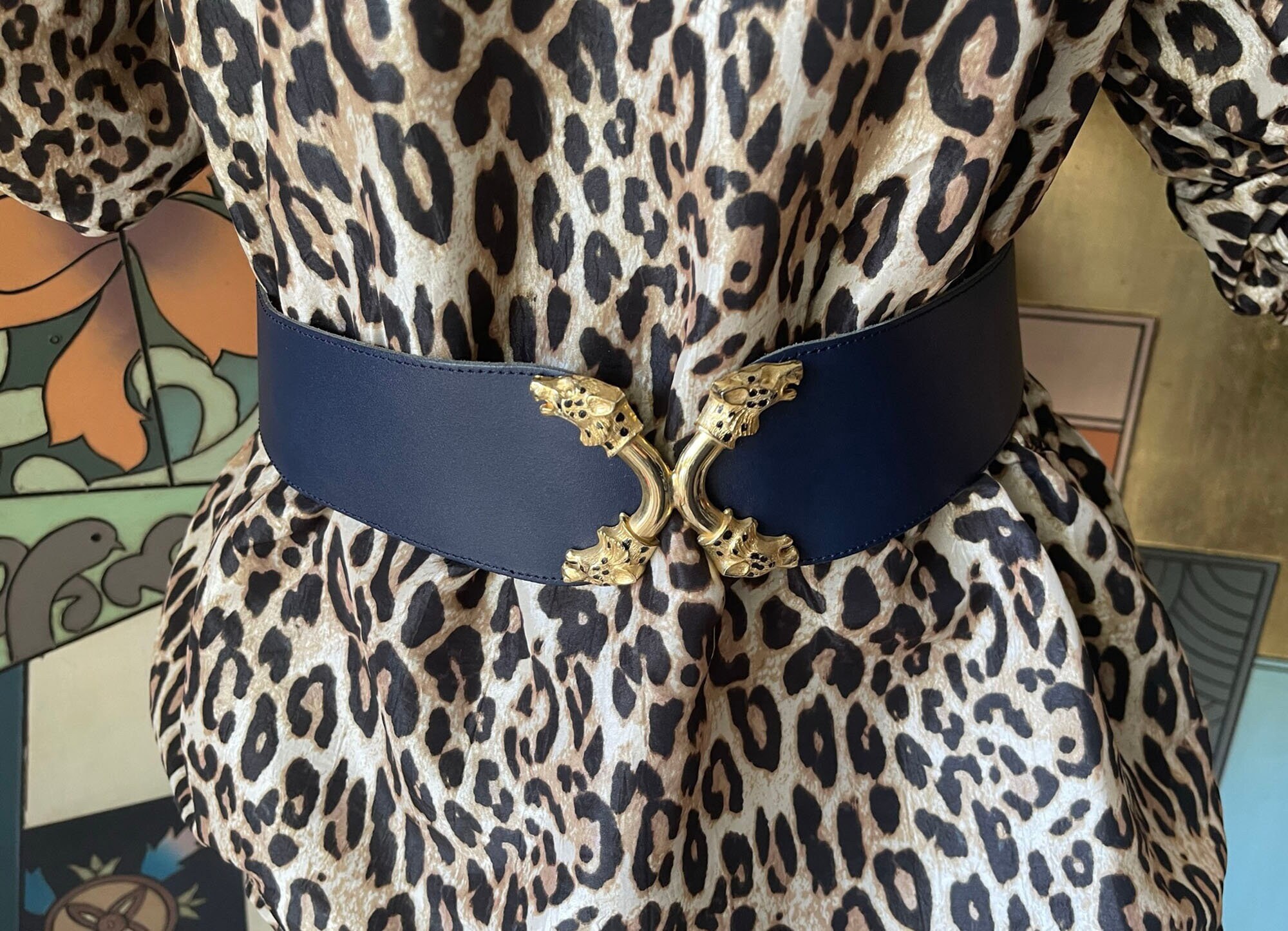1990s bejeweled leather suede belt red with gold buckle by Gail Labelle Size S 90 main image 3