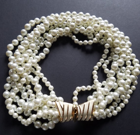Vintage Kenneth Lane Faux Pearl Bib Necklace: KJL… - image 1