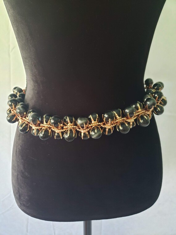 Vintage CHAIN BELT / black bauble ball cluster ch… - image 5