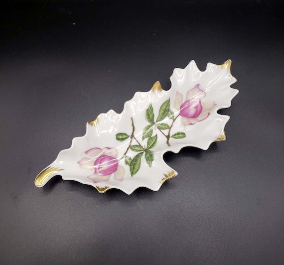 Vintage 40s German hand painted ROSE TRINKET DISH… - image 1