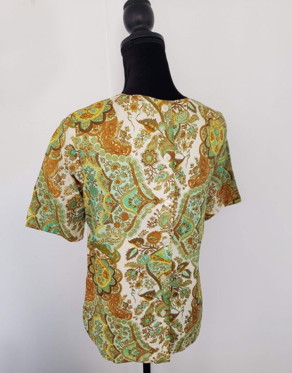 60s poly satin paisley tunic that buttons up the … - image 5