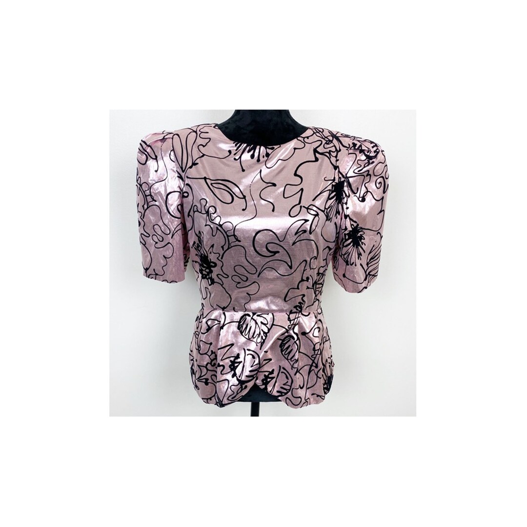 Ribbon Sheer Peplum Candy-sleeve Blouse