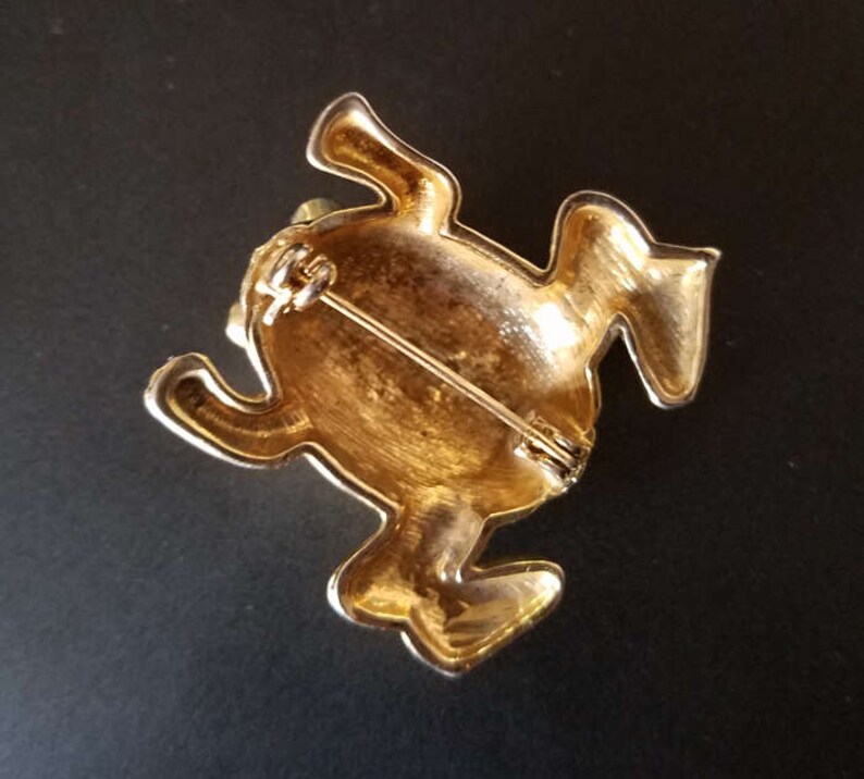 Vintage Pair of FROG Pins TRIFARI Enamel and Rhinestone Brooches