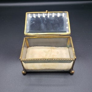 Antique glass and brass JEWELRY CASKET / Vintage jewelry BOX / Jewel box Victorian era / Bevelled glass and copper / glass trinket box image 2