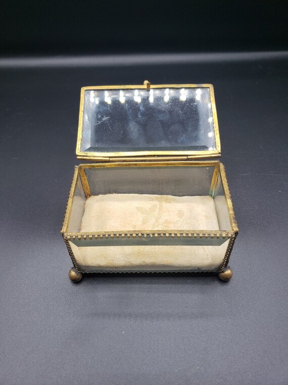 Antique glass and brass JEWELRY CASKET / Vintage … - image 2