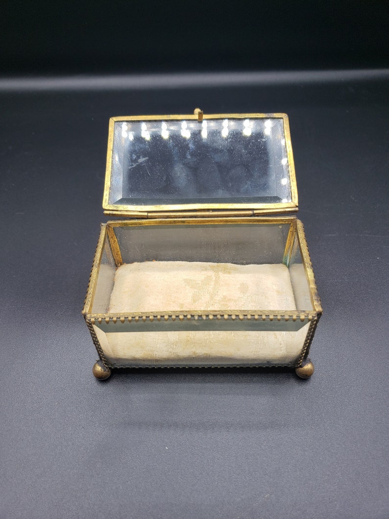 Antique glass and brass JEWELRY CASKET / Vintage jewelry BOX / Jewel box Victorian era / Bevelled glass and copper / glass trinket box image 2