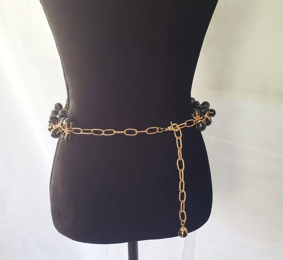 Vintage CHAIN BELT / black bauble ball cluster ch… - image 10