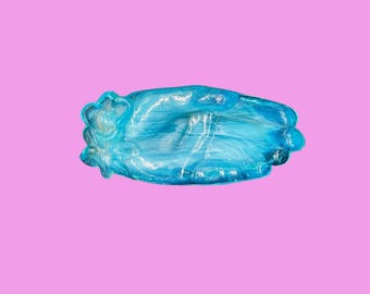 Vintage Boyd's Blue Slag Glass Hand Trinket Dish