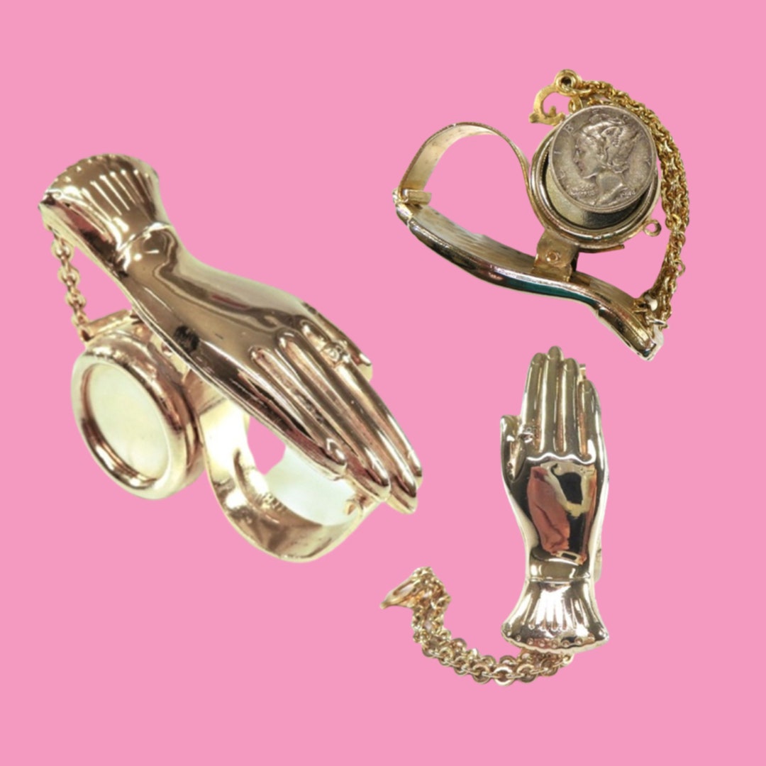 Vintage 50s Gold Tone Hand Glove Clip & Coin Holder - Novelty