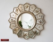 Eglomise Round wall Mirror 18.5 quot from Peru, Handmade luxury Sunflower Mirror, Silver Accent Round Mirror wall art, Mirror for living room