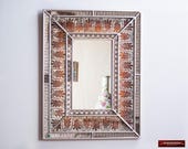 Decorative Wall Mirror using Verre Eglomise Technique - Peruvian Mirror Wood Rectangular Wall Mirrors - Handmade Bathroom mirror for wall