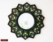 Decorative Luxury Round Mirror 23.6 quot , Black Round Mirror Wall Art Glass, Peruvian Accent sunflower Mirror decor, Black wood framed mirror