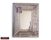 Handmade Verre Eglomise Silver wall Mirror - Peruvian Mirror Wood Rectangular Wall Mirrors- Arts Crafts Large Mirror for Wall- Vanity mirror