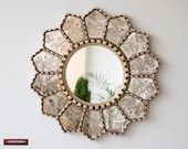 Handmade Eglomise wall Mirror 23.6 quot , Peruvian luxury Sunflower Mirror, Silver Round Mirror wall art decor, Mirror for living room, bathroom