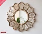 Handmade Eglomise wall Mirror 23.6 quot , Peruvian luxury Sunflower Mirror, Silver Round Mirror wall art decor, Mirror for living room, bathroom