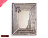 Handmade Verre Eglomise Silver wall Mirror - Peruvian Mirror Wood Rectangular Wall Mirrors- Arts Crafts Large Mirror for Wall- Vanity mirror