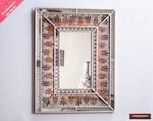 Decorative Wall Mirror using Verre Eglomise Technique - Peruvian Mirror Wood Rectangular Wall Mirrors - Handmade Bathroom mirror for wall