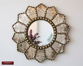 Handmade Eglomise Round wall Mirror 23.6 quot , Peruvian luxury Sunflower Mirror, Gold Round Mirror wall art, Mirror for living room, bathroom