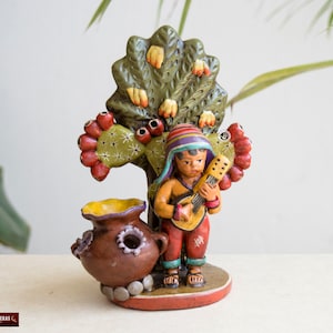 Hand painted Pottery Sculpture &quot;Andean Music&quot; from Peru, Folk art sculpture, Ceramic Clay Andean Music Figurine, Peruvian Cultural Pottery