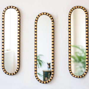 Peruvian Narrow Oval mirror set for wall art,  Decorative Gold Wood Long Mirror living room, Modern Narrow Mirrors home decor, birthday gift