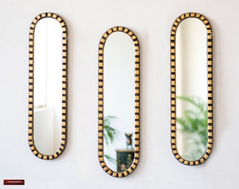 Peruvian Narrow Oval mirror set for wall art,  Decorative Gold Wood Long Mirror living room, Modern Narrow Mirrors home decor, birthday gift