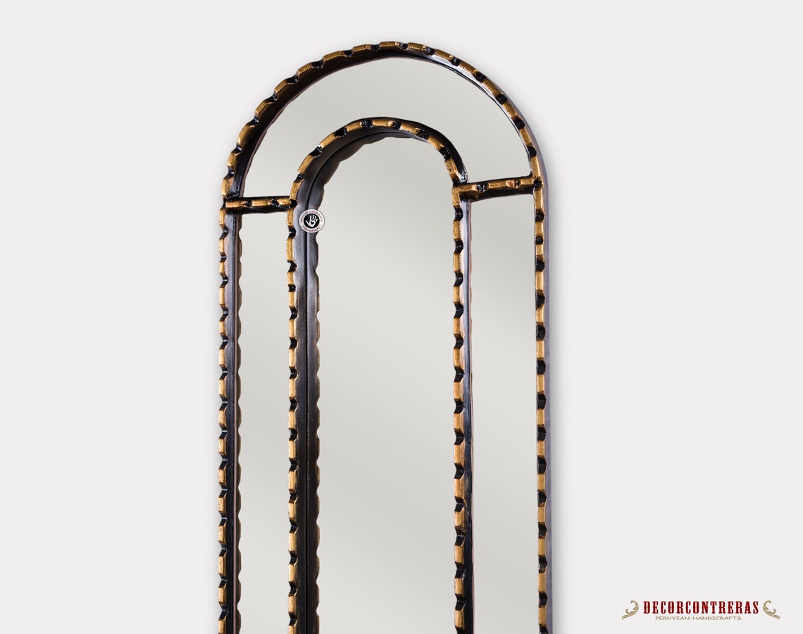 Long Narrow Wall Mirror 35.8tall Gold Wood Framed Wall Etsy