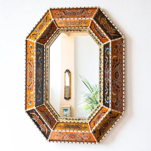 Decorative mirror boho wall art dorm decor | Peruvian Hand-painted glass Mirror  | Luxury wall Mirror for farmhouse, living room, bathroom