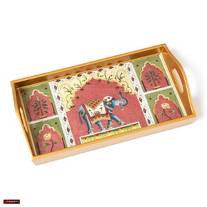 Peruvian Hand-painted Glass Wood Serving Tray with handle | Small Tray for Tea, Breakfast, Table | Housewarming Gifts | Anniversary Gift