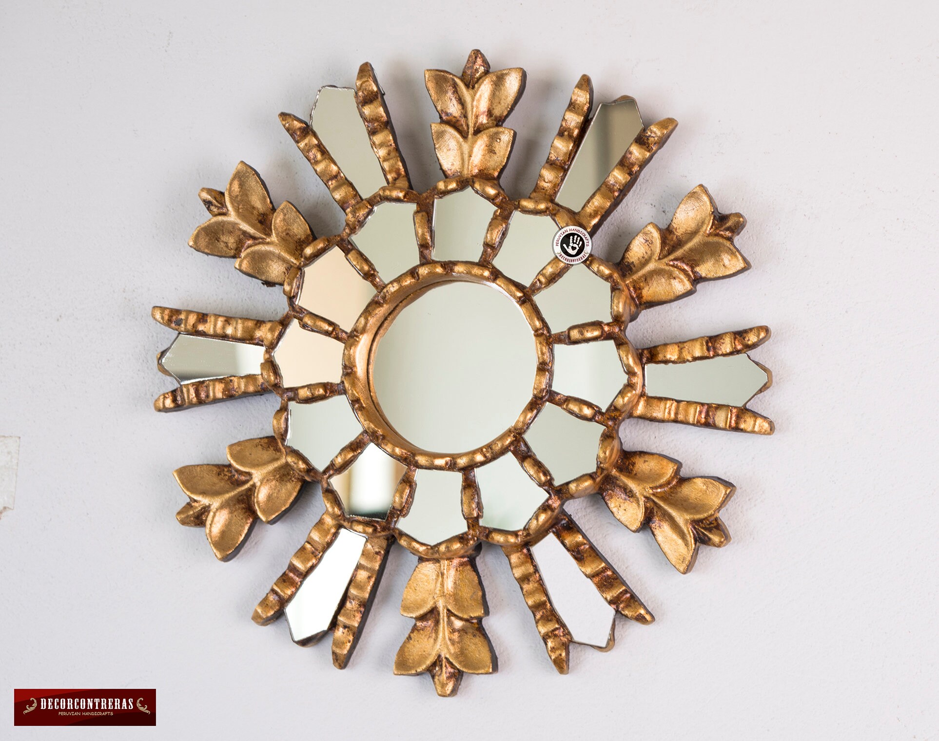 Accent Gold Round Sunburst Mirror 9.8 Ornate Peruvian Etsy