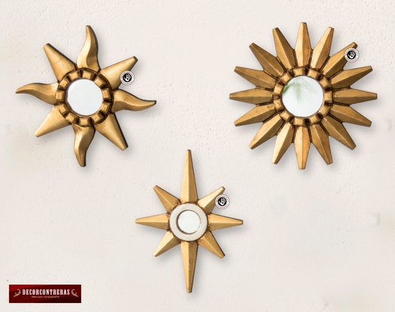 Small Gold Sunburst Mirror Set 3 golden Stars Collectionaccent Round Sun Mirror for Wall Peruvian Handcarved Wood Mirror Wall Decorative Etsy