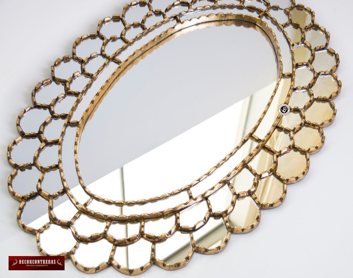 Gold Large Oval Mirror for wall Astral King Sun Etsy