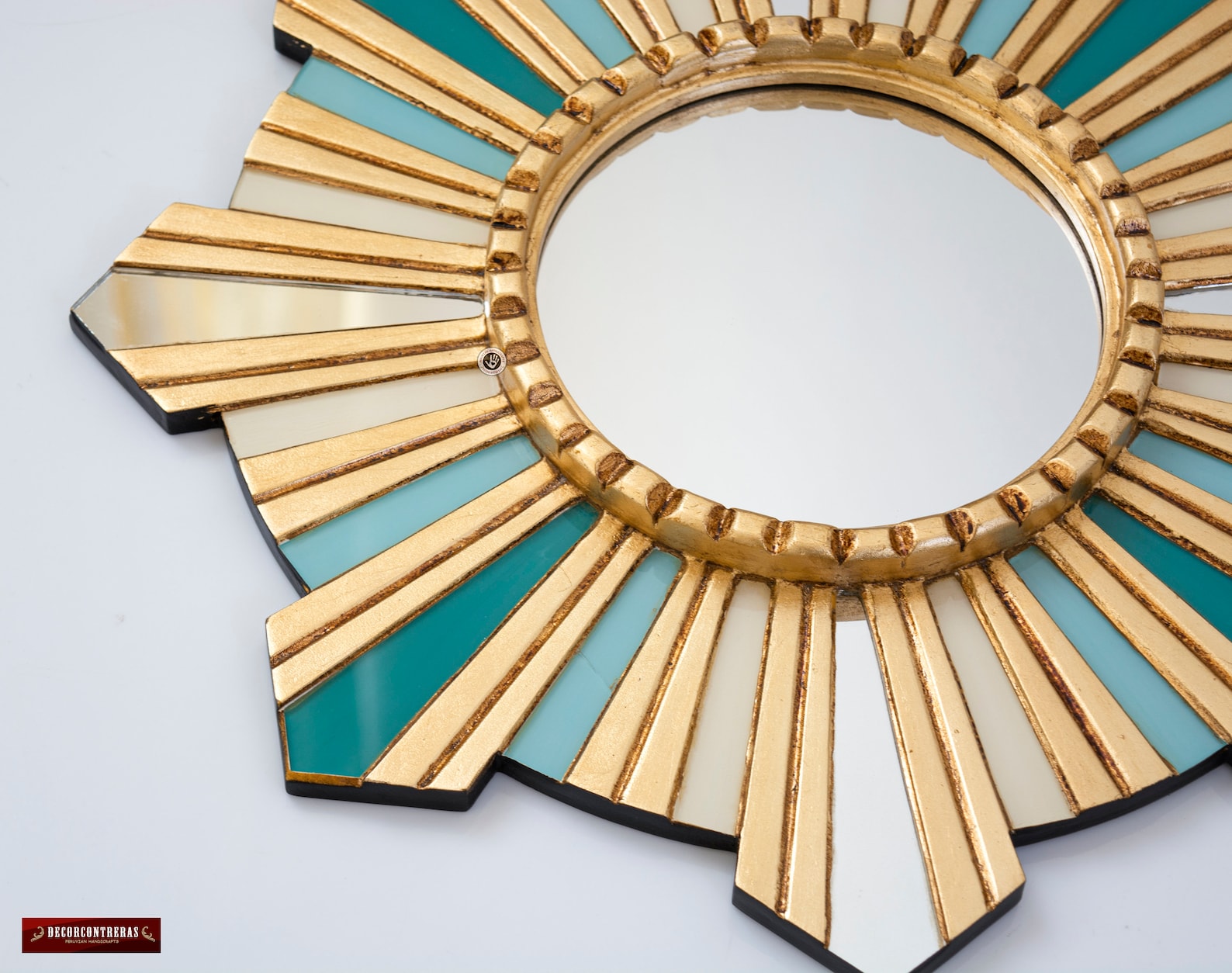 Turquoise Round Mirror 17.7 for Wall Accent Gold Leaf Etsy