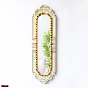 Peruvian Extra Large Skinny Narrow Mirror 39.4" tall Home Wall Decor | Vintage Long Narrow Wall art mirror for living room, bedroom decor