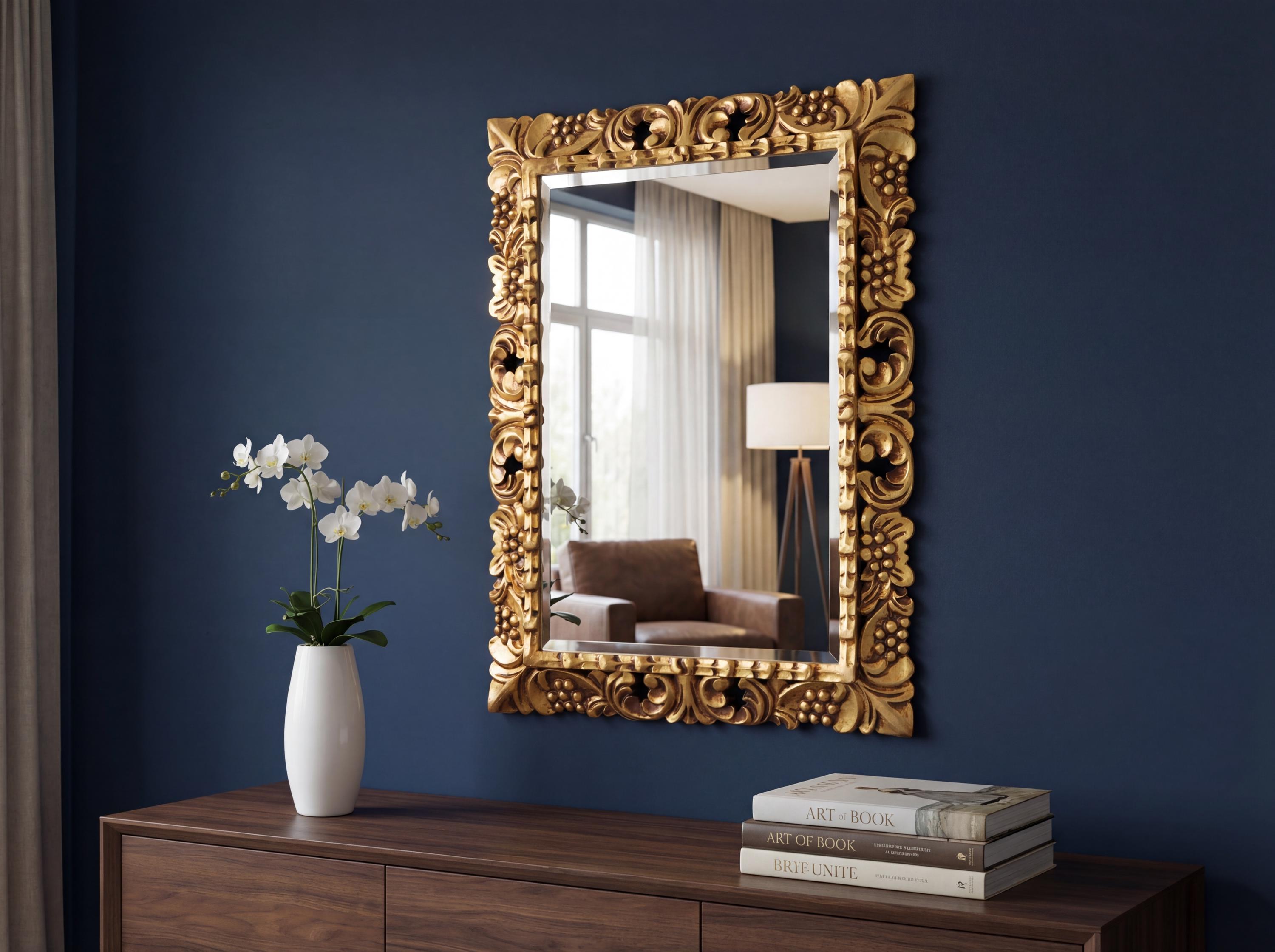 Grande Specchio Da Parete Dorato 119x81 Cm – Cornice In Legno Con Bordo Smussato – Moderno Per Soggiorno, Ingresso, Camera