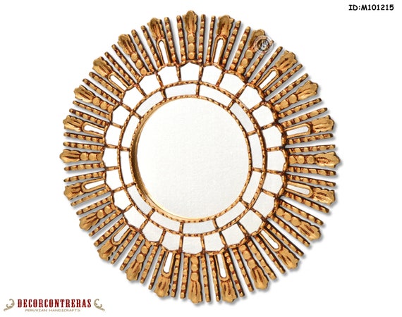 Accent Sunburst Wall Mirrors 23 6 Handcrafted Gold Round Mirror For Decorative From Peru Leaf Wood Living Room