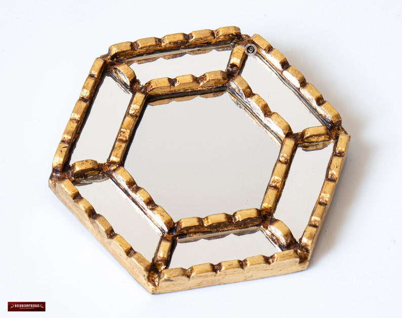 Small Gold Mirrors Wall Decor Peruvian Ornate Hexagon Mirror Etsy