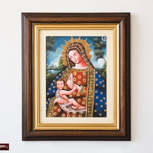Cuzco Painting on Wood &quot;Virgin of Milk&quot;, Peru Folk Art 20&quot;x17&quot;, Wall Art Peru Painting, Painting Wood Framed, Religious Catholic Paintings