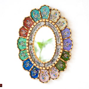 Miroir ovale mural péruvien | cadeaux de mariage miroir fait main sur les décorations murales | Cadeaux de décoration murale miroir ovale pour elle, maman