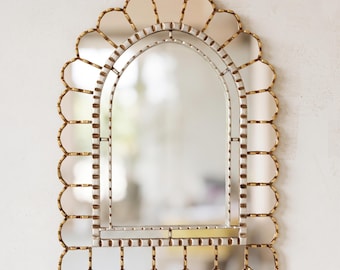 Gold & Silver Leaf Arch Wall Mirror 24x17.7" - Peruvian Handcrafted Scalloped Accent Mirror - Vintage-Style Entryway Decor - USA No Duties