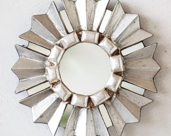 Small silver mirror wall decor |  Handmade wall mirror |  Decorative mirrors | Hand carved wooden mirror for home decor | mothers day gift