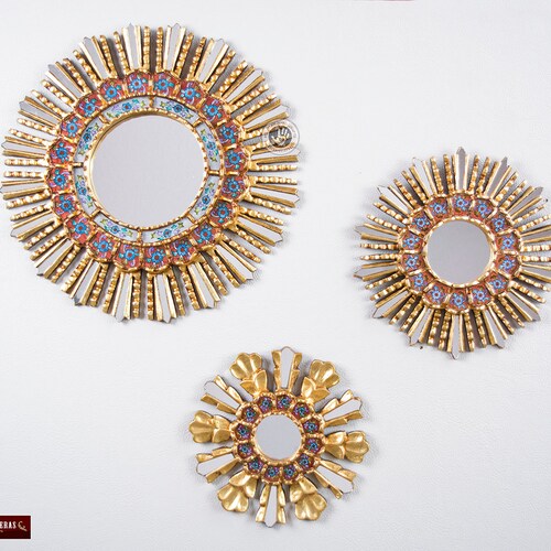 Sunburst Wall Mirrors Set 3 'cuzco Treasure' Peruvian Etsy