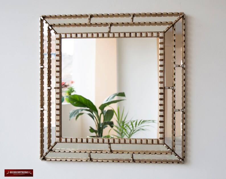 Silver Square Mirror Wall Decor 24 From Peru Accent For Living Room Bathroom Peruvian With Leaf Wood Framed