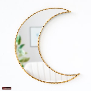 Handmade Peruvian Moon Mirror for decor | Bronze Leaf Wood Wall Hanging celestial moon Mirror | Crescent Moon Mirror | Unique Home gifts