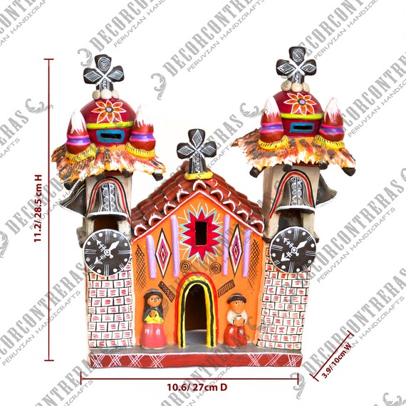 Handmade Church Sculpture | Ceramic Candle Holder | Peruvian Folk