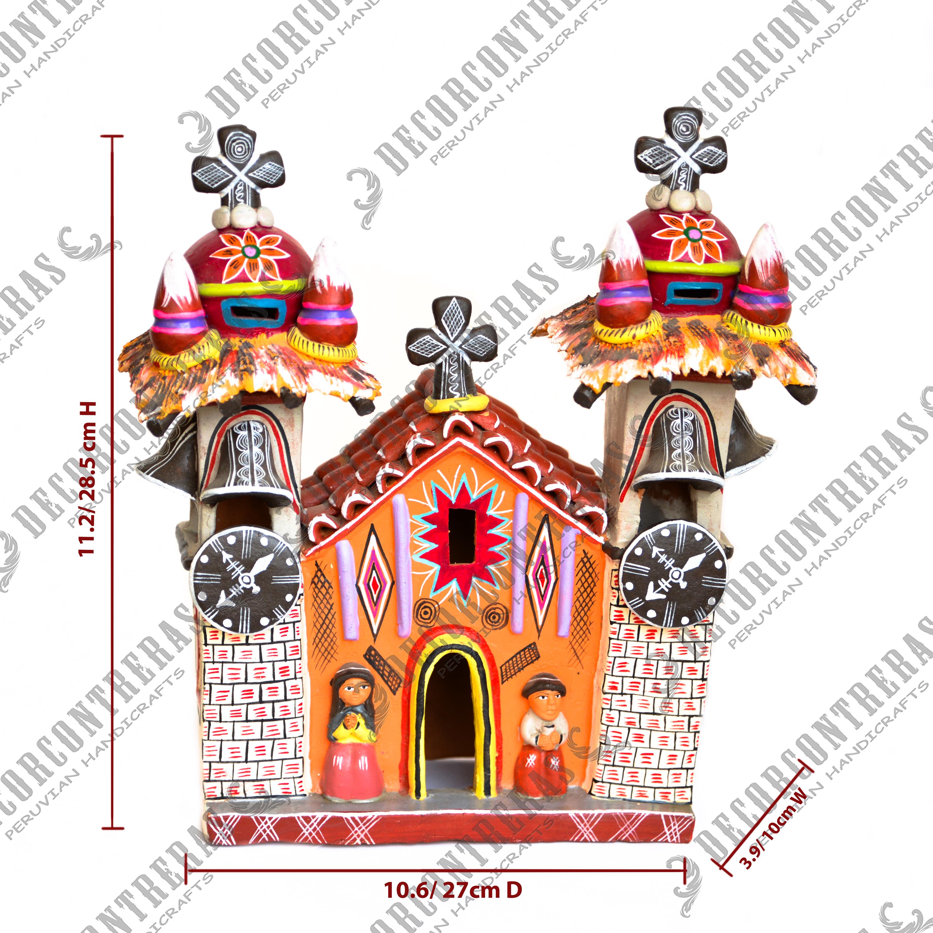 Handmade Church Sculpture | Ceramic Candle Holder | Peruvian