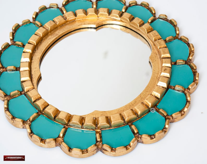 Turquoise Accent Round Mirror Wall 12.2 Peruvian Etsy
