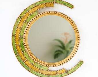 Handmade Gold Wall Mirror | Large Decorative Crescent Moon Mirror Wall Decor | Contemporary Statement Mirror | Peruvian Celestial Home Decor